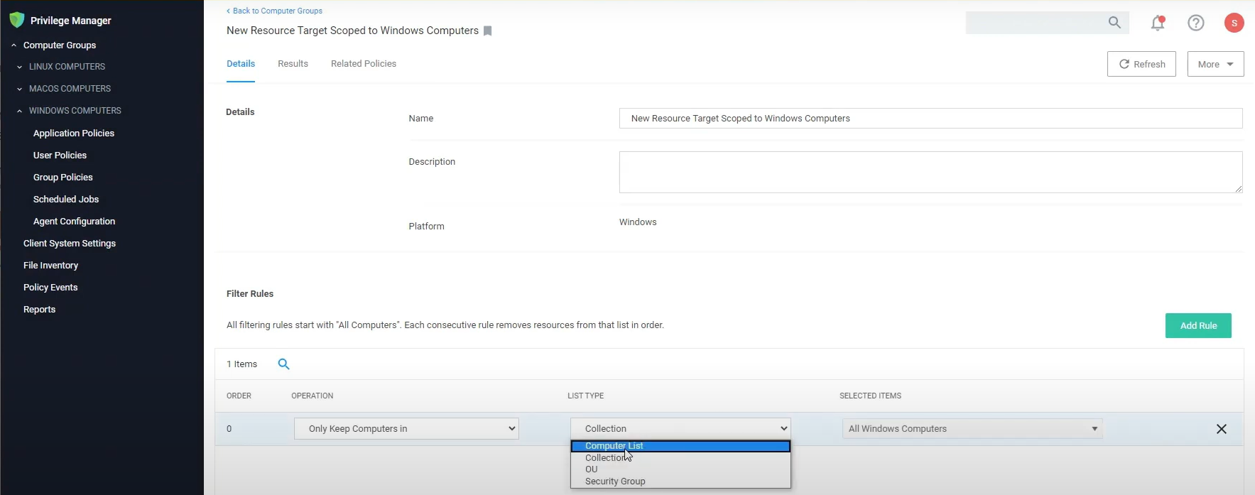 Delinea_Privilege Manager_EditComputerGroupCOnf