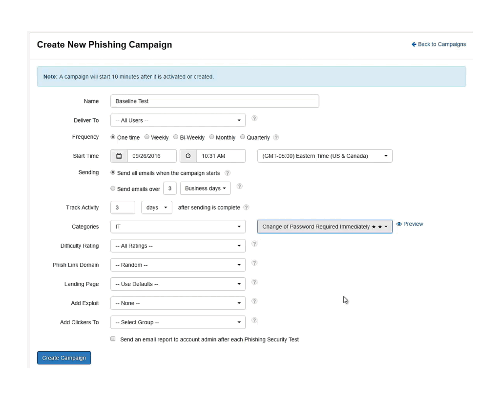 KnowBe4 Training_Creating Campaign