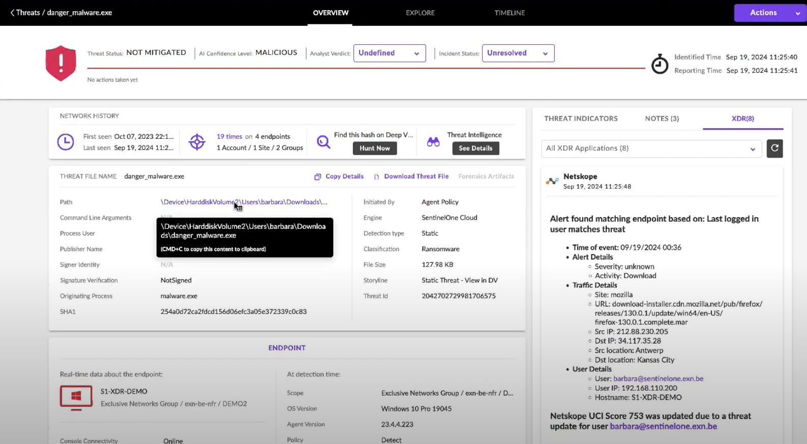 SentinelOne_XDR_Threat Status